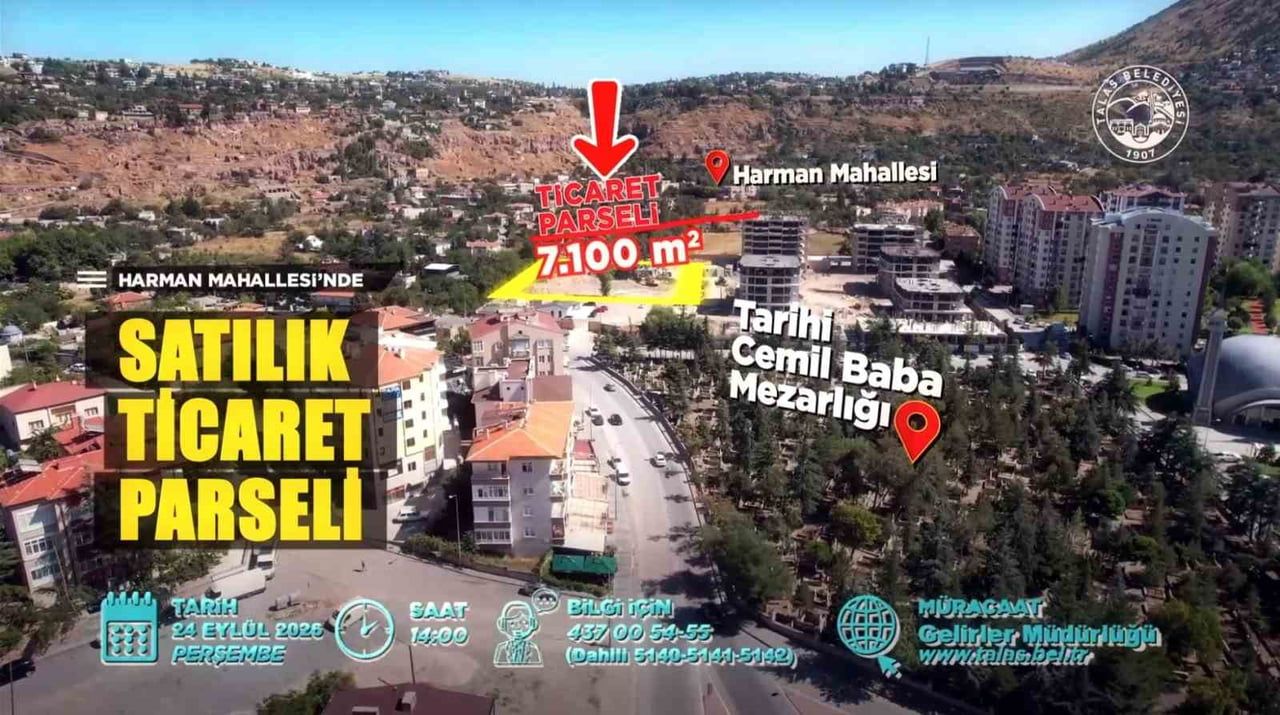 TALAS’TA YATIRIMCILARIN DİKKATİNİ ÇEKECEK ÖNEMLİ BİR TAŞINMAZ SATIŞA ÇIKIYOR.