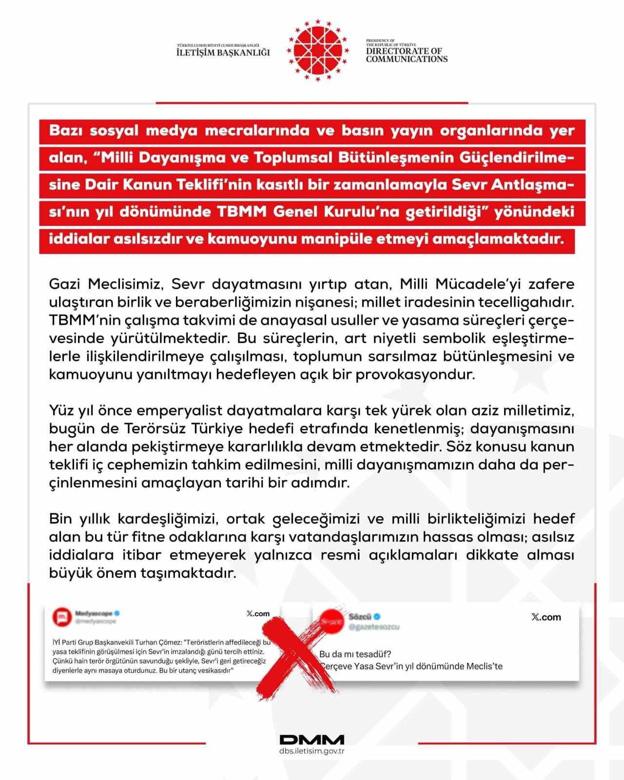 DEZENFORMASYONLA MÜCADELE MERKEZİ (DMM) "MİLLİ DAYANIŞMA VE TOPLUMSAL BÜTÜNLEŞMENİN...