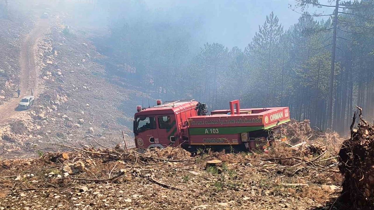 MUĞLA’NIN MENTEŞE İLÇESİ YILANLI KURDU MEVKİSİNDE BAŞLAYAN ORMAN YANGINI EKİPLERİN HAVADAN VE...