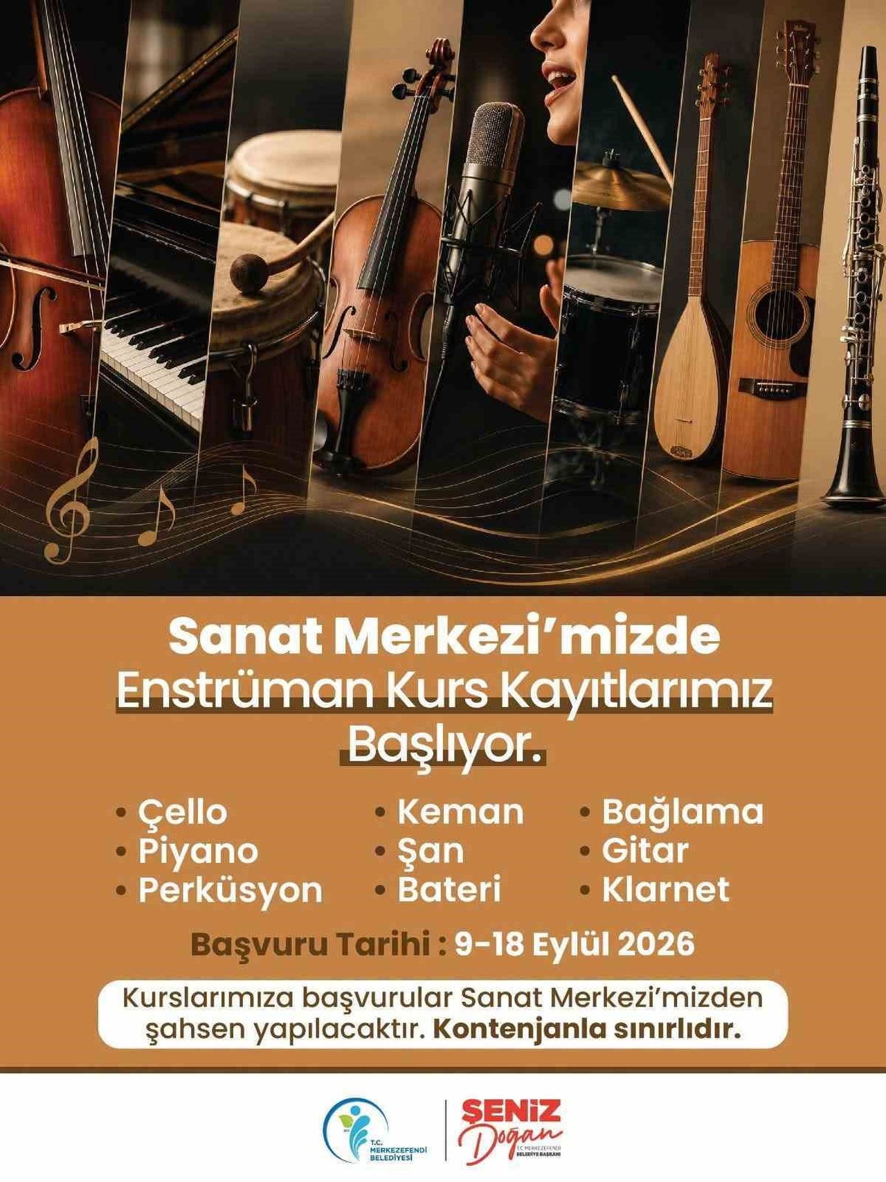 MERKEZEFENDİ BELEDİYESİ'NİN ÜCRETSİZ OLARAK DÜZENLEDİĞİ ENSTRÜMAN KURSLARINDA YENİ DÖNEM KAYITLARI...