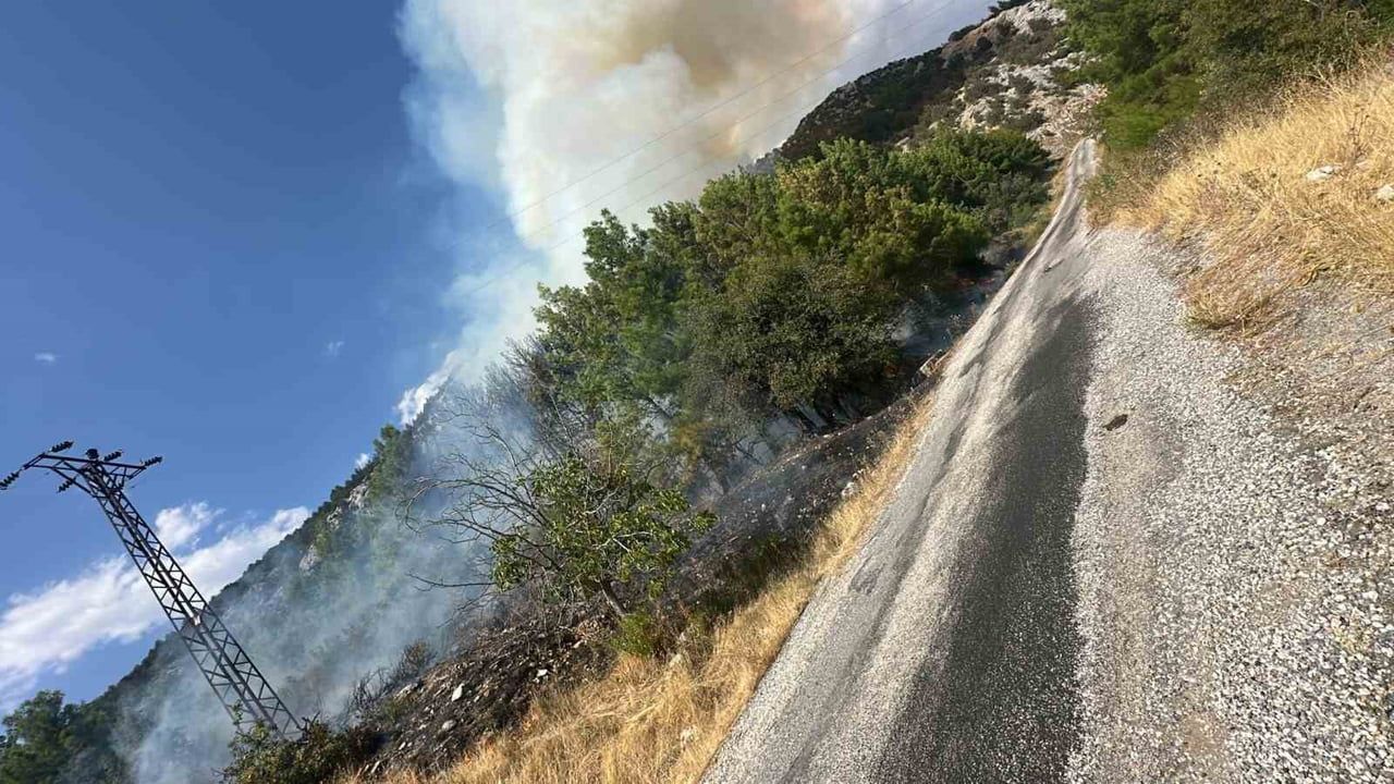 ANTALYA'NIN AKSEKİ İLÇESİNDE ÇIKAN ORMAN YANGININA HAVADAN VE KARADAN MÜDAHALE EDİLİYOR.