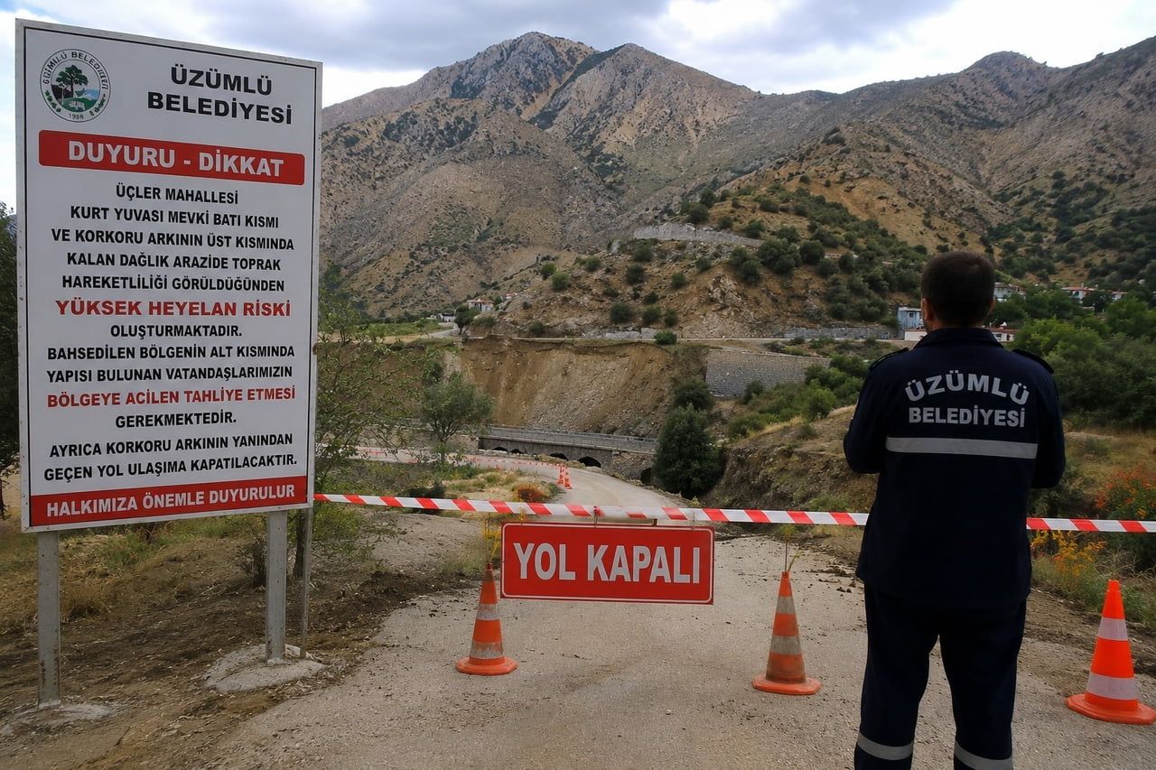ERZİNCAN'IN ÜZÜMLÜ İLÇESİNDE, TOPRAK HAREKETLİLİĞİ NEDENİYLE YÜKSEK HEYELAN RİSKİ OLUŞTUĞU...