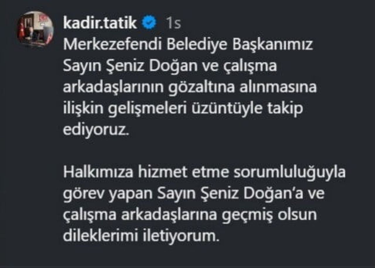 TAVAS BELEDİYE BAŞKANI KADİR TATIK'IN YAPMIŞ OLDUĞU SOSYAL MEDYA PAYLAŞIMI