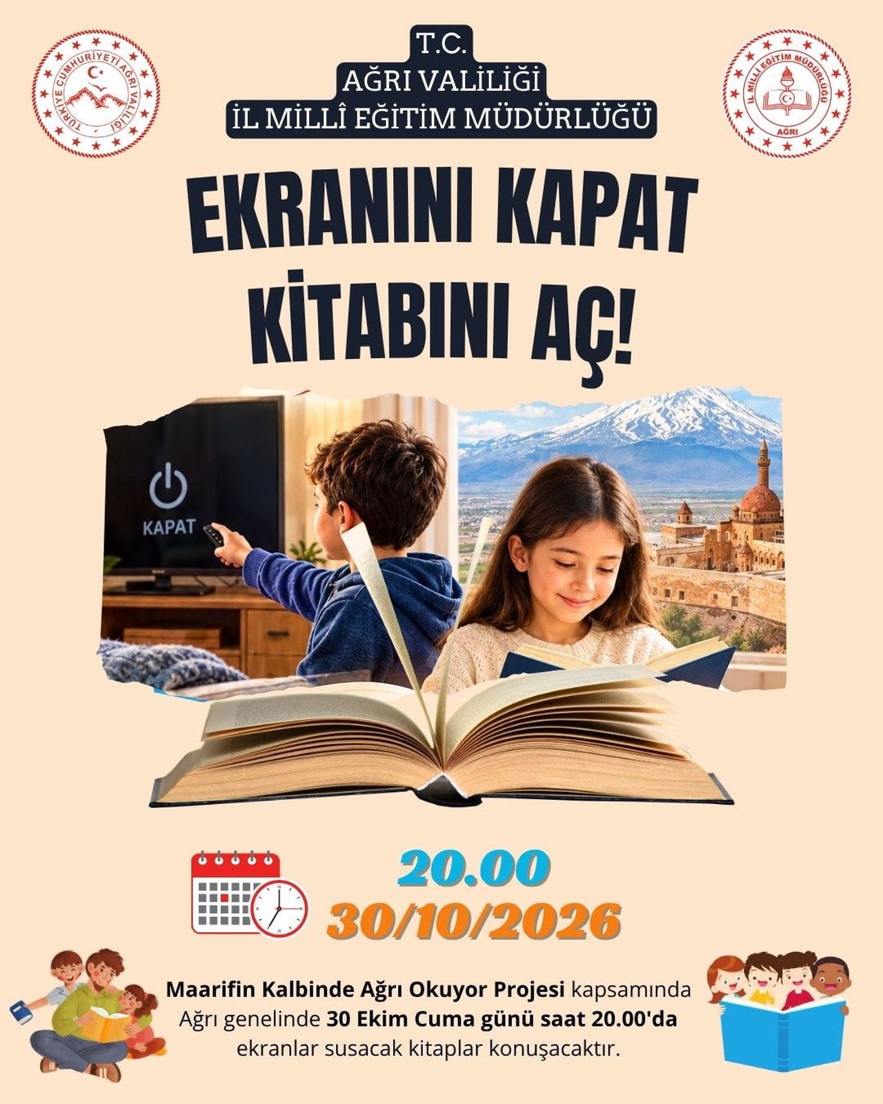AĞRI’DA BİNLERCE KİŞİ AYNI SAATTE KİTAP OKUYACAK