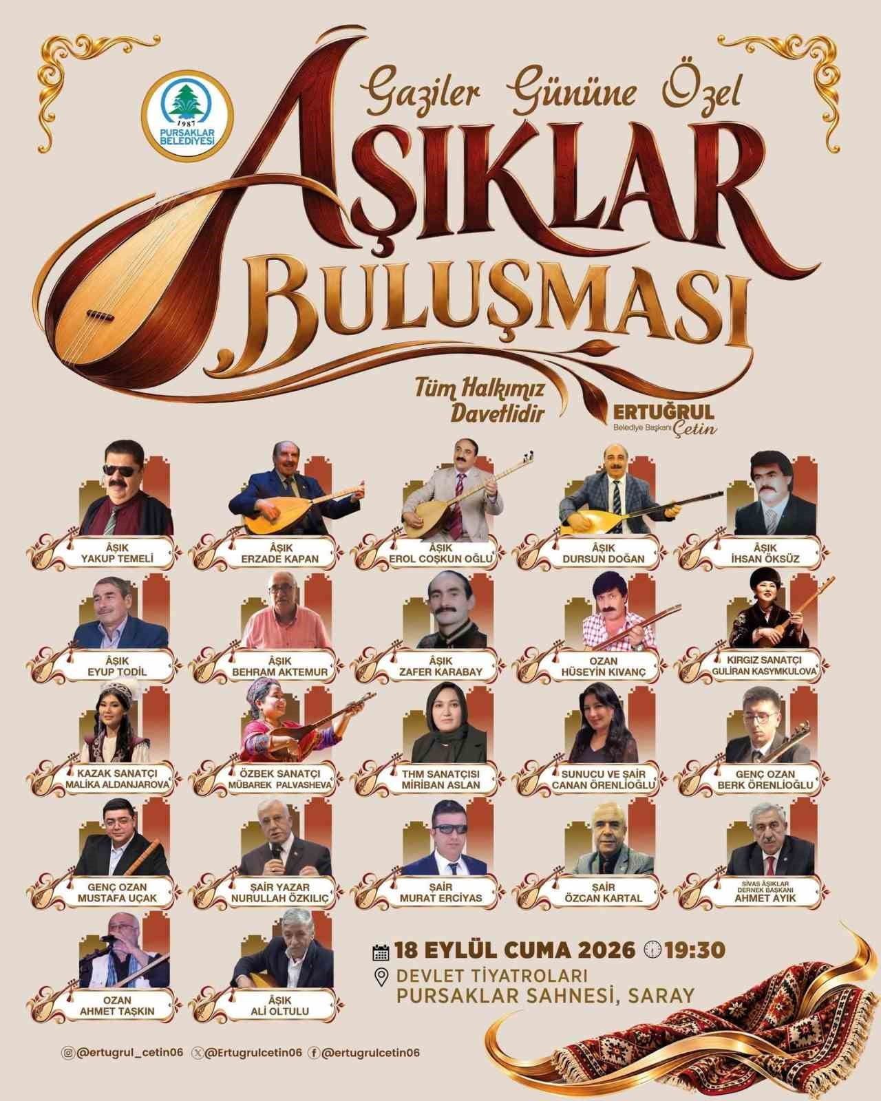 PURSAKLAR BELEDİYESİ, GAZİLER GÜNÜ DOLASIYLA DÜZENLEYECEĞİ ‘AŞIKLAR BULUŞMASI’ İLE TÜRKİYE’NİN...
