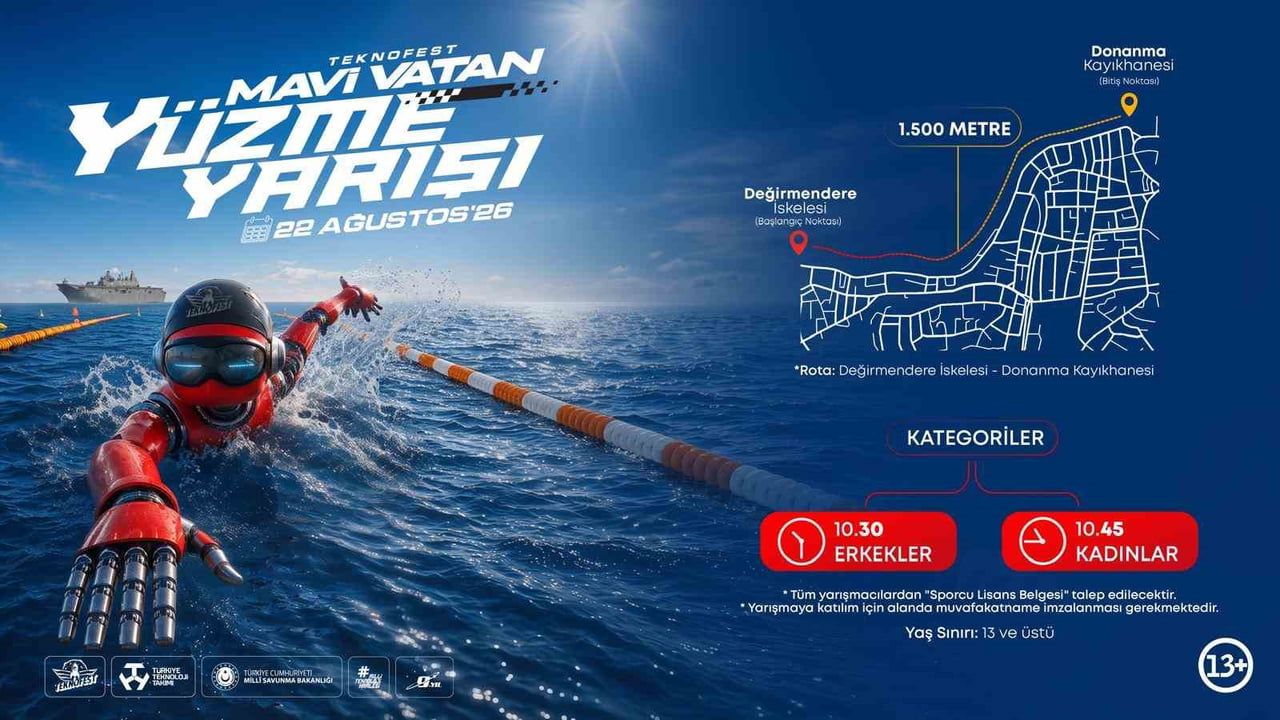 TEKNOFEST 2026 MAVİ VATAN AÇIK SU YÜZME YARIŞLARI, 22 AĞUSTOS 2026 CUMARTESİ GÜNÜ KOCAELİ’NİN...