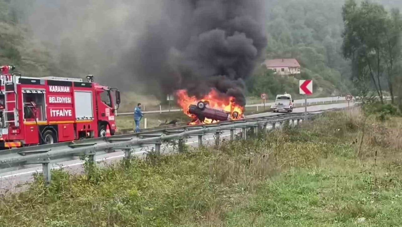 ZONGULDAK’IN SAPÇA MEVKİSİNDE KONTROLDEN ÇIKAN OTOMOBİL TAKLA ATARAK ALEVLERE TESLİM OLDU. KAZADA...