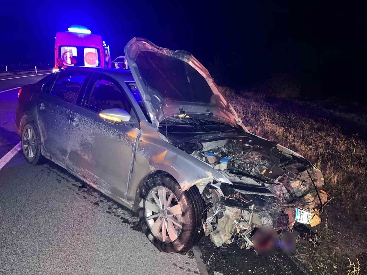 KASTAMONU’NUN HANÖNÜ İLÇESİNDE DOMUZ SÜRÜSÜNE ÇARPAN OTOMOBİLDE İKİ KİŞİ YARALANIRKEN, 9 DOMUZ DA...