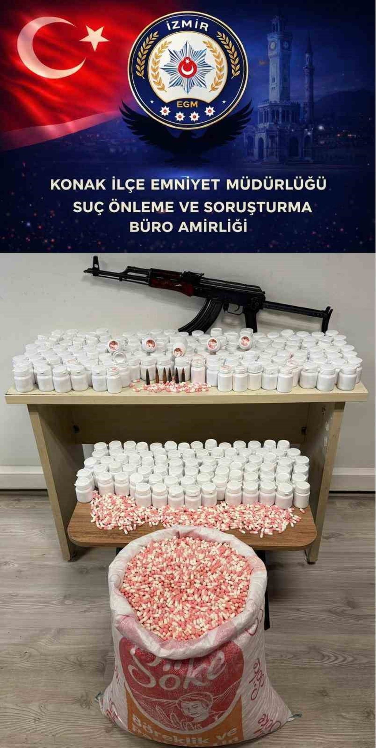 OPERASYONDA 59 BİN 300 UYUŞTURUCU HAP İLE KALAŞNİKOF PİYADE TÜFEĞİ ELE GEÇİRİLDİ