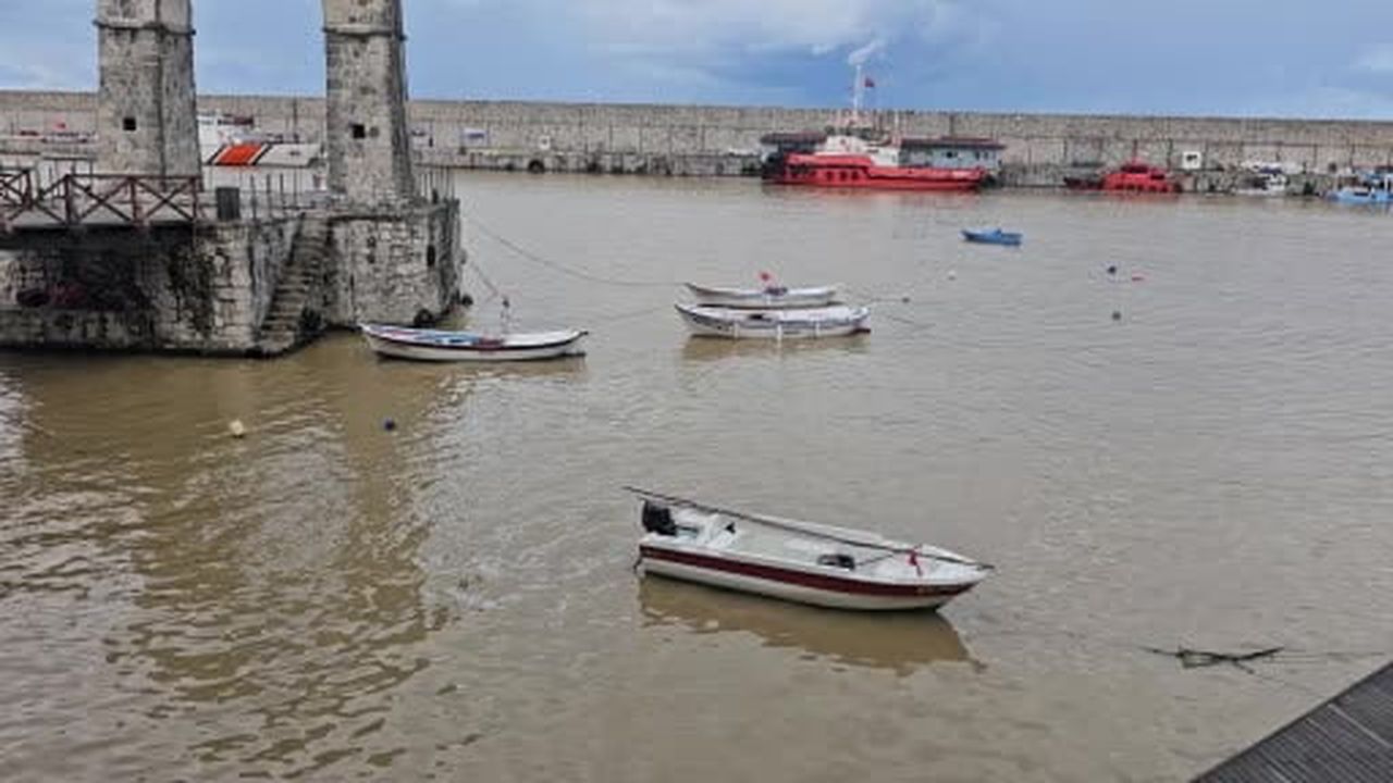 Zonguldak'ta sağanak yağış sonrası liman çamura bulandı