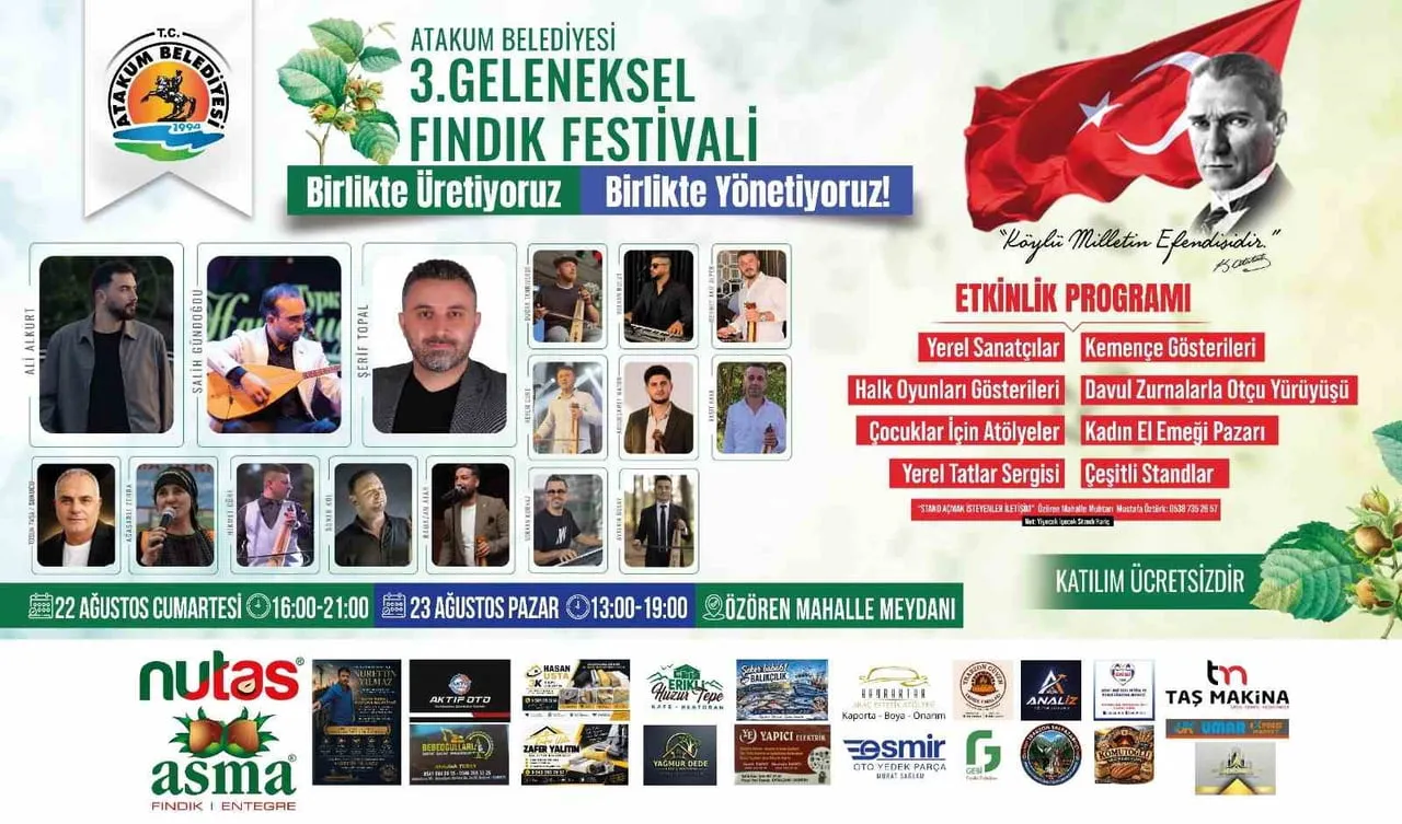 SAMSUN’UN ATAKUM BELEDİYESİNİN GELENEKSEL DÜZENLEDİĞİ FINDIK FESTİVALİ, BU YIL ÜÇÜNCÜ KEZ...