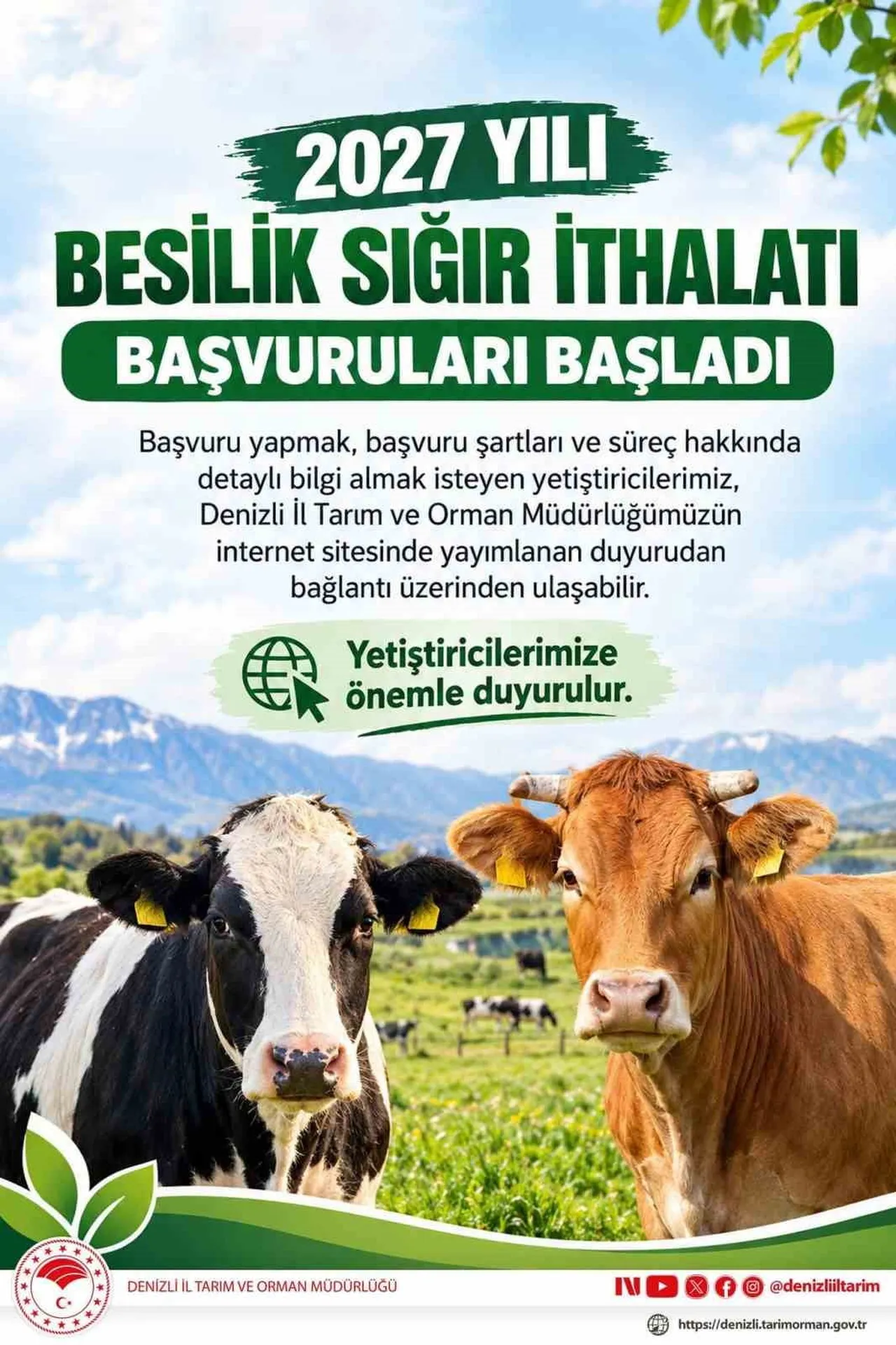 2027 YILI BESİLİK SIĞIR İTHALATI BAŞVURULARI BAŞLADI: SON TARİH 16 EKİM