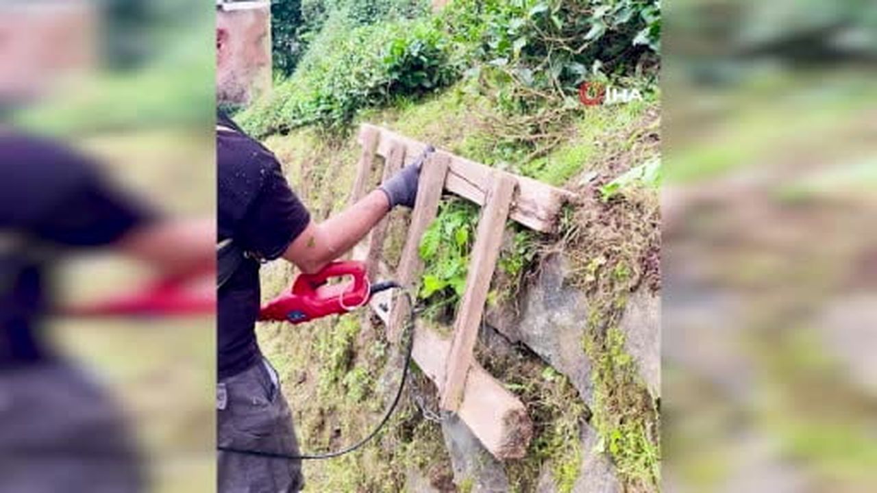 Merdiven hırsızlığına "Karadeniz usulü" çözüm: Duvarı deldi, merdiveni zincirledi