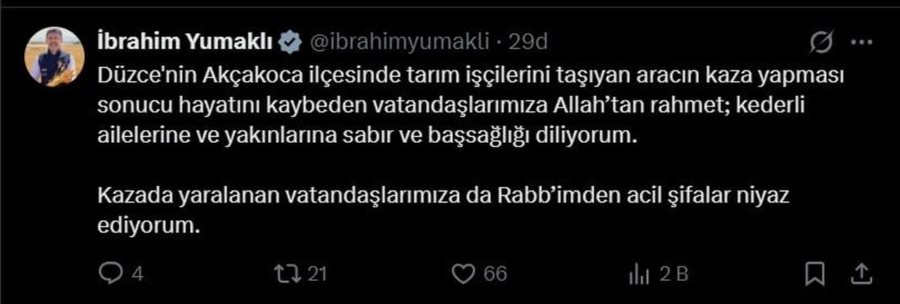 TARIM VE ORMAN BAKANI İBRAHİM YUMAKLI, KAZA SONRASI X HESABINDAN YAPTIĞI AÇIKLAMASI
