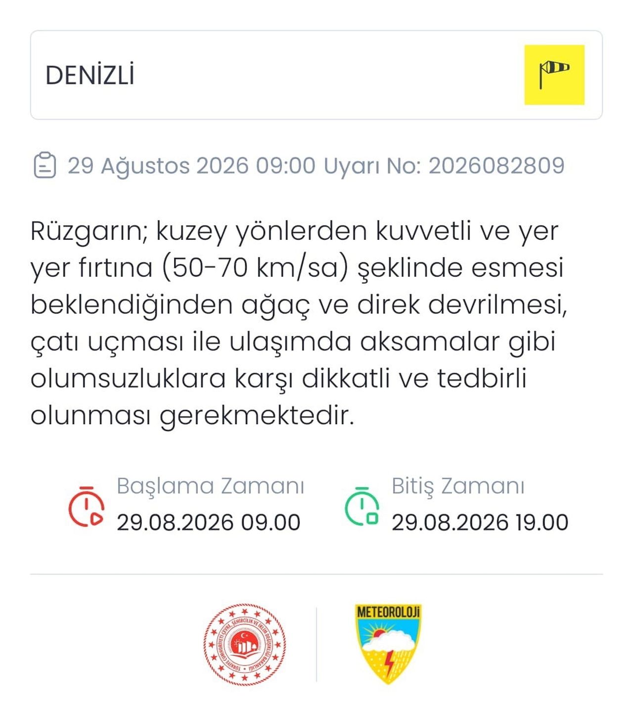 METEOROLOJİ GENEL MÜDÜRLÜĞÜ, DENİZLİ İÇİN YARIN SABAH SAATLERİNDEN İTİBAREN GEÇERLİ OLMAK ÜZERE...