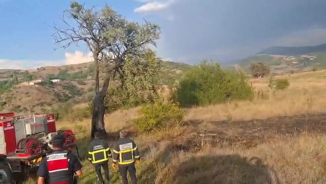 BOLU’NUN GEREDE İLÇESİNDE BİR AĞACA YILDIRIM DÜŞMESİ SONUCU ÇIKAN ARAZİ YANGINI, İTFAİYE...
