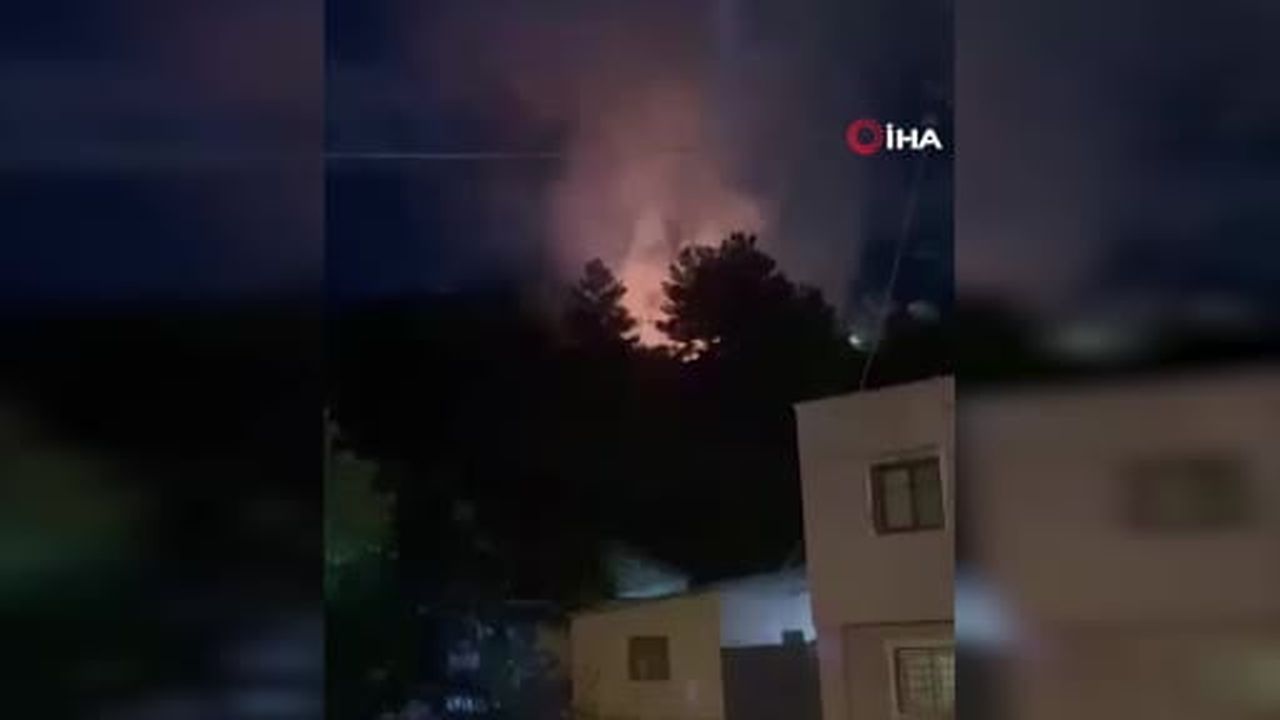 Havai fişeğin düştüğü ormanlık alandan alevler yükseldi