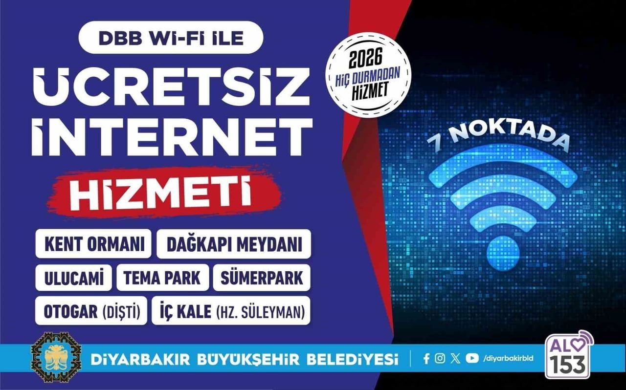 DİYARBAKIR BÜYÜKŞEHİR BELEDİYESİ, ÜCRETSİZ İNTERNET HİZMETİNİ KENT GENELİNDEKİ 7 NOKTADA...