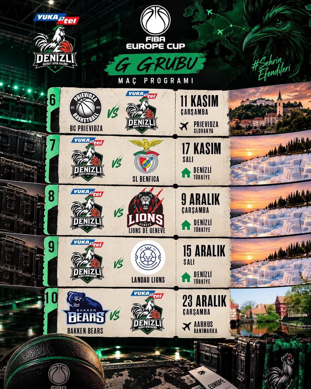 Y. DENİZLİ BASKET’İN FIBA EUROPE CUP G GRUBU’NDA OYNAYACAĞI MAÇLARIN PROGRAMI BELLİ OLDU....