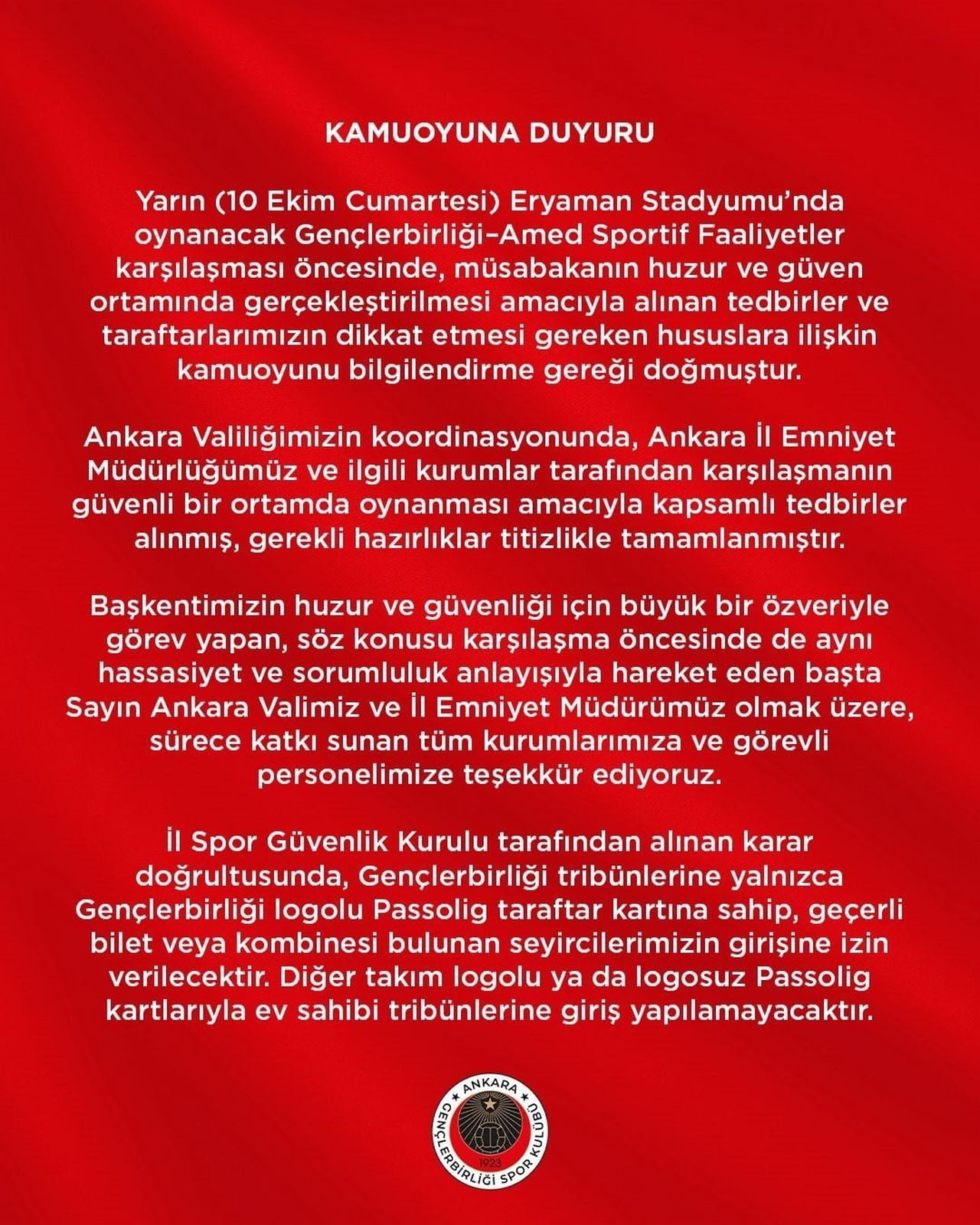 TRENDYOL SÜPER LİG’İN 7.HAFTASINDA OYNANACAK GENÇLERBİRLİĞİ-AMED SPORTİF FAALİYETLER...