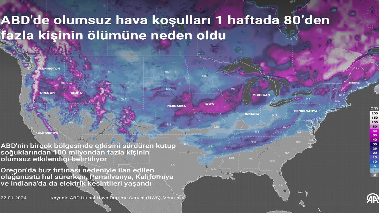 ABD'de soğuk havalar 80'den fazla kişinin hayatını kaybetmesine yol açtı