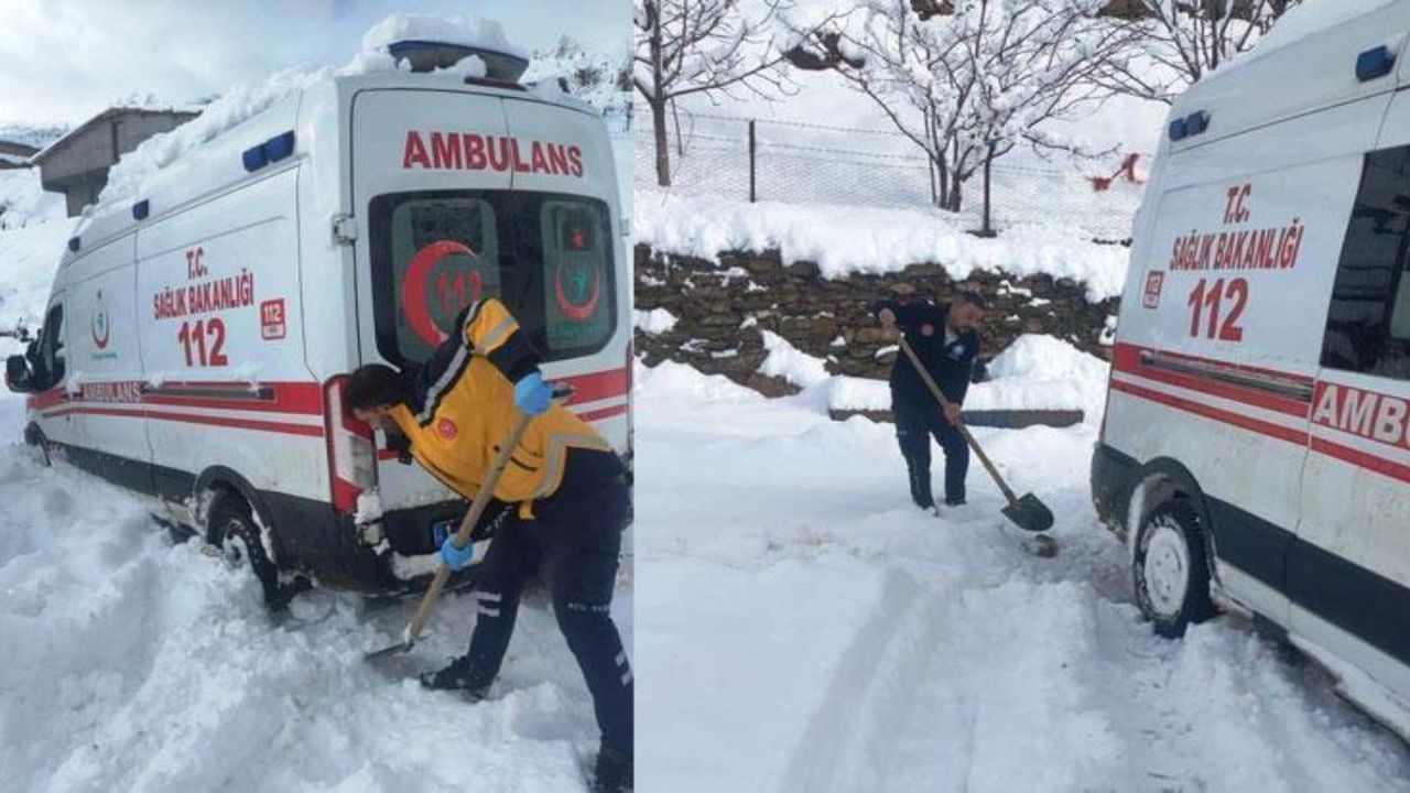 Bitlis'te hastayı almaya giden ambulans yolda kara saplandı