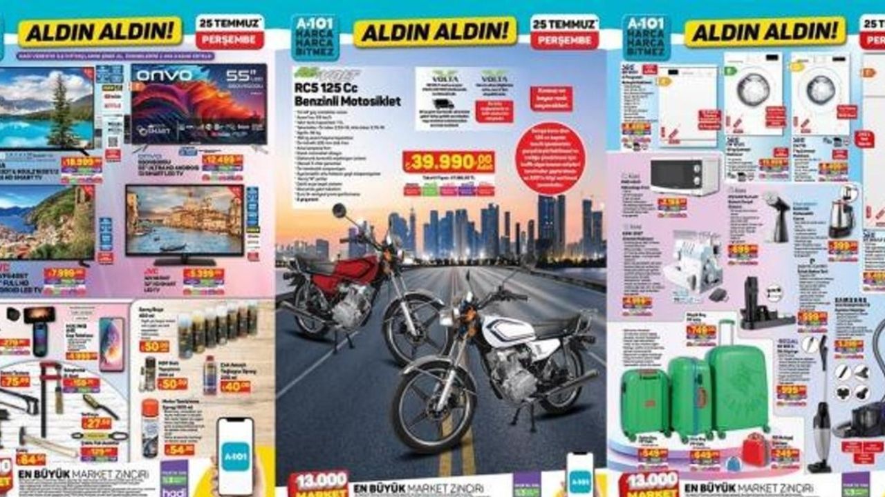 A101 25 Temmuz kataloğu çıldırttı! Buzdolabı, TV, 29 jant bisiklet, 125 cc motor ve yüzlerce üründe çılgın indirimler