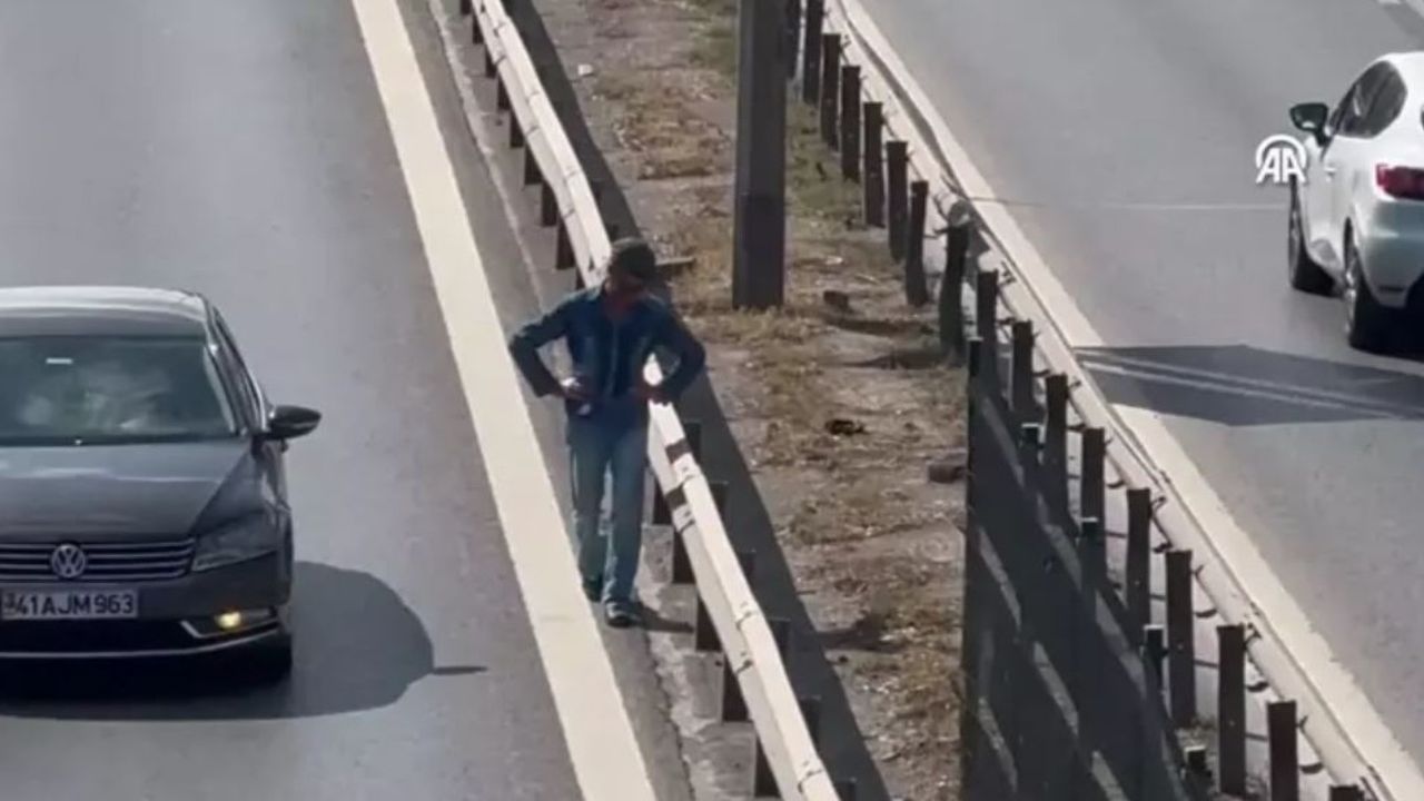 Pendik'in günlük yürüyüşçüsünün tehlikeli rotası: Hem kendini hem trafiği riske atıyor!