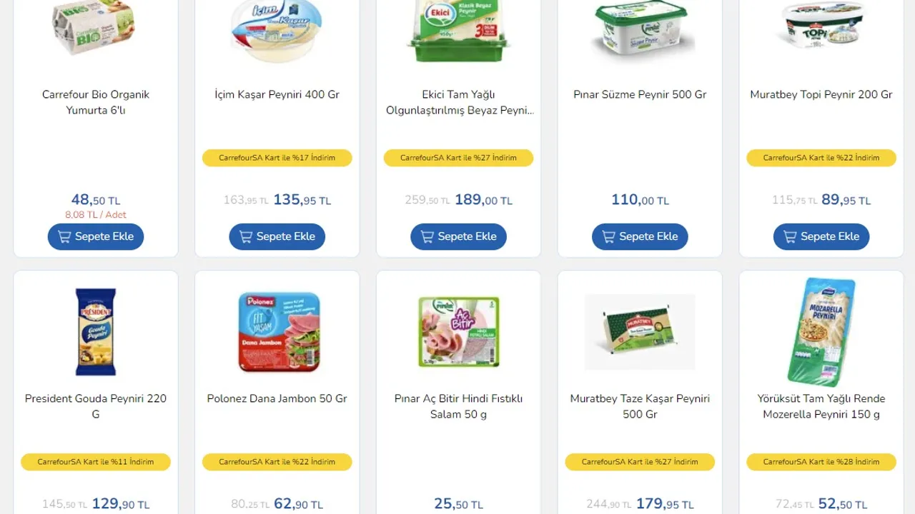 Peynir 400 TL'den 275 TL'ye, Yumurta 93 TL'den 71 TL'ye düştü: CarrefourSA'da büyük indirim günleri başladı