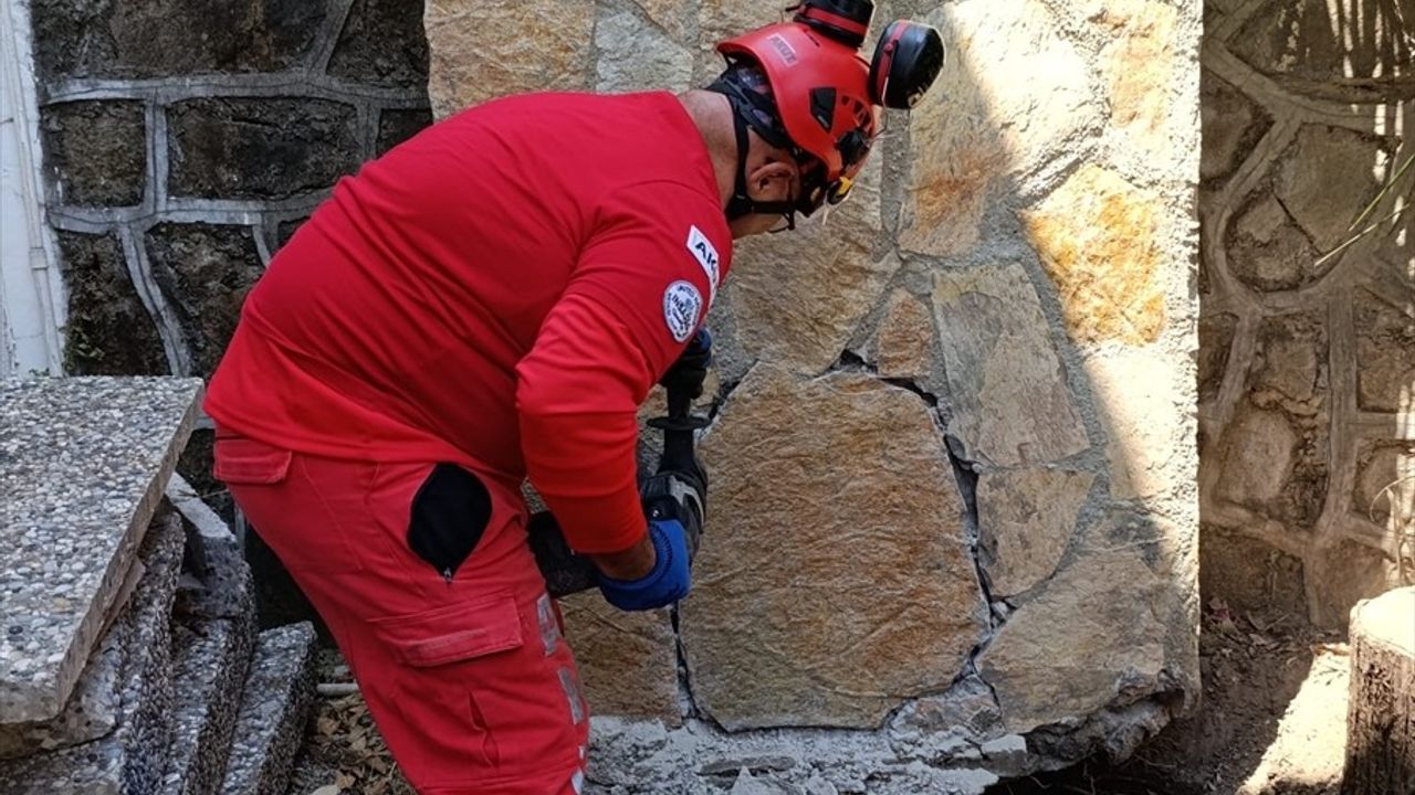 Bodrum'da Apartmanın Duvarında Mahsur Kalan Kedi Kurtarıldı