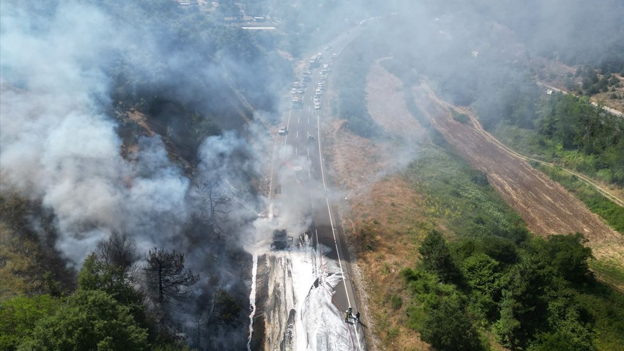 Bursa'daki Yangın Korkuttu: Tırdan Ormanlığa Sıçrayan Alevler Kontrol Altına Alındı