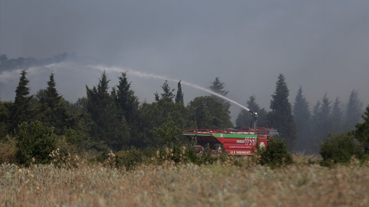 Çanakkale'de Tarım Arazisindeki Yangına Havadan ve Karadan Müdahale