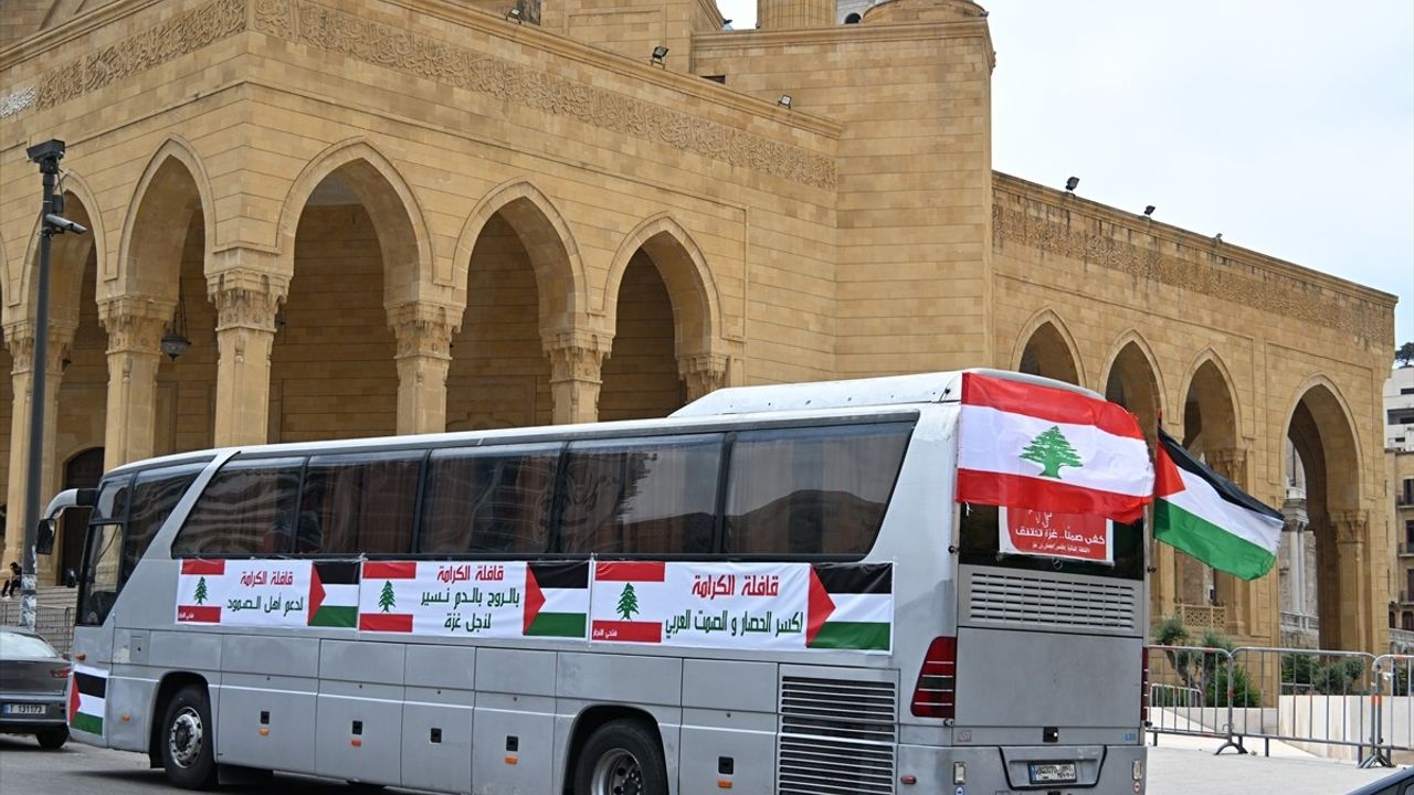 Lübnan Konvoyu "Küresel Gazze Yürüyüşü" İçin Yola Çıktı