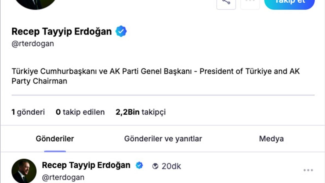 Erdoğan NSosyal'den İlk Paylaşımını Yaptı
