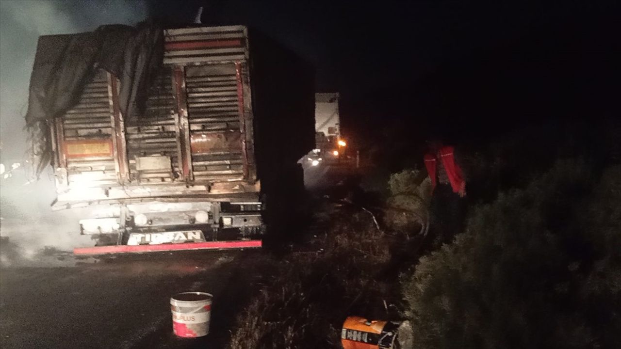 Siirt'te Seyir Halindeki Buğday Yüklü Tır Yangını