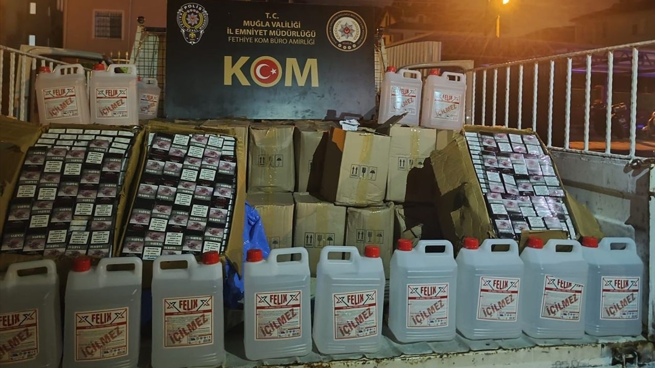Fethiye'de Operasyon: 1 ton 100 litre Etil Alkol ve 1 ton 980 litre Sahte Şarap Ele Geçirildi