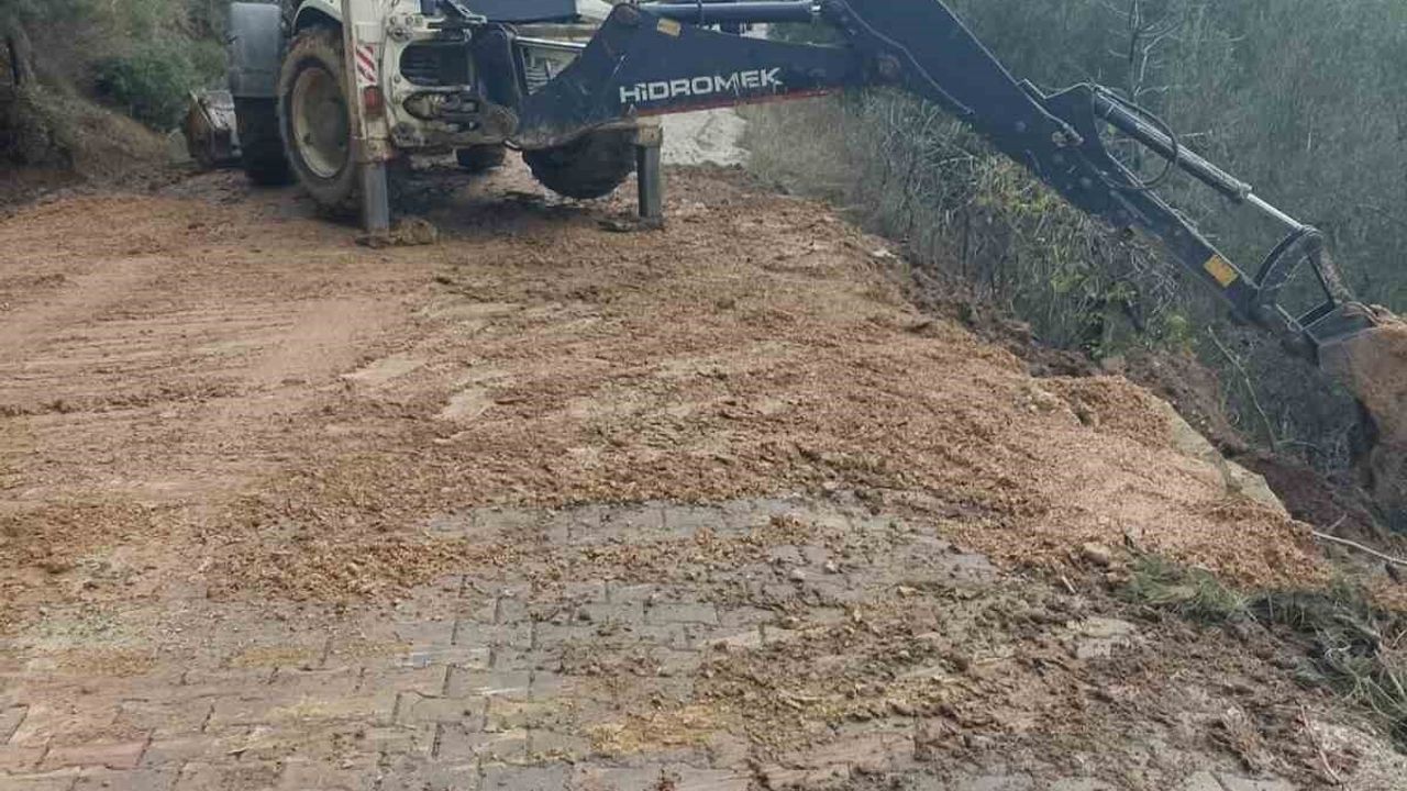 Ayvacık'ta Tepeden Yuvarlanan Kaya Sahil Yolunu Kapattı