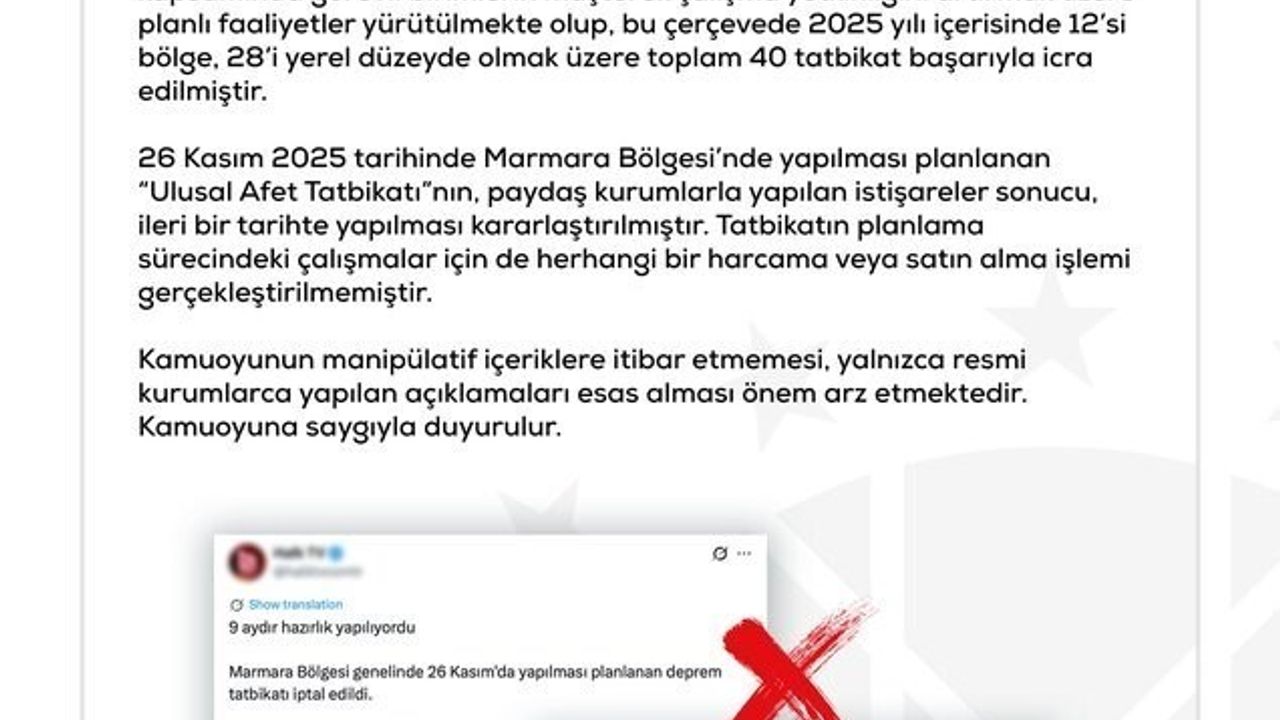 DMM Yalanladı: Büyük Marmara Depremi Tatbikatı İptal Edilmedi