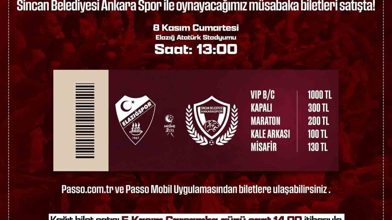 Elazığspor-Ankaraspor biletleri satışta — 5 Kasım'ta kağıt biletler