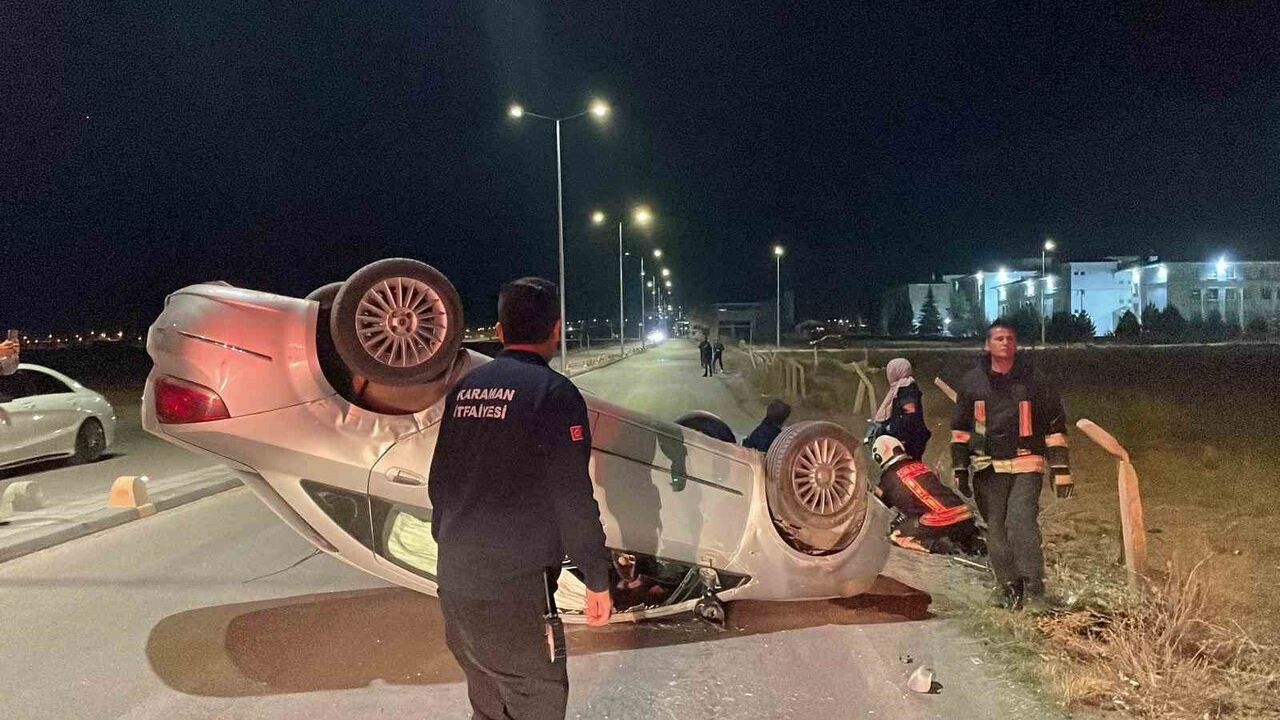 Karaman'da Takla Atan Otomobil Ters Döndü: 2 Yaralı