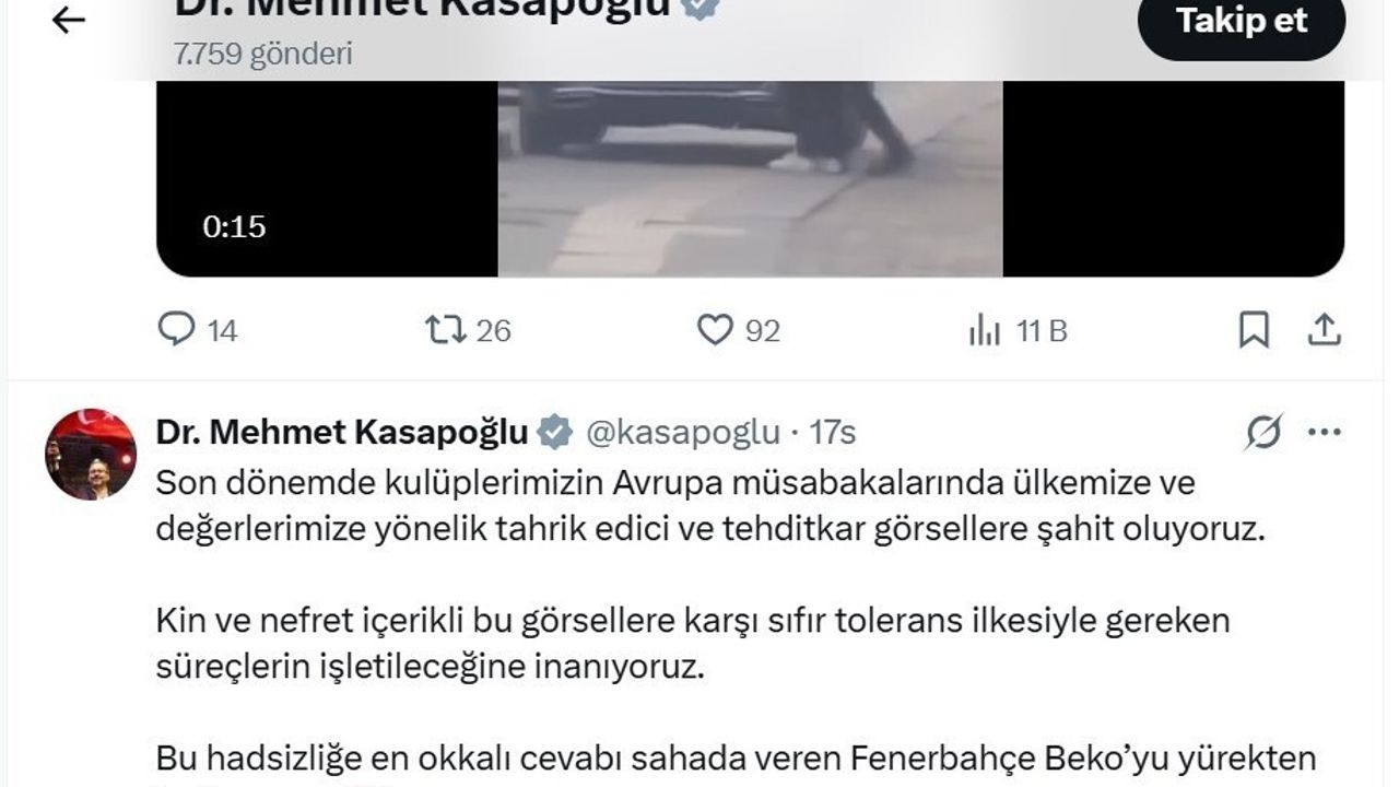 Kasapoğlu'ndan Sırp taraftarların ırkçı pankartına sert tepki