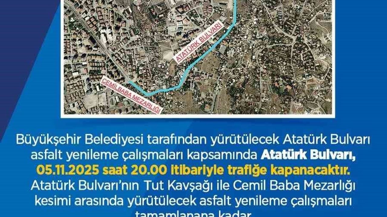 Kayseri'de Atatürk Bulvarı Kapanıyor: Sürücülere Alternatif Güzergah Uyarısı