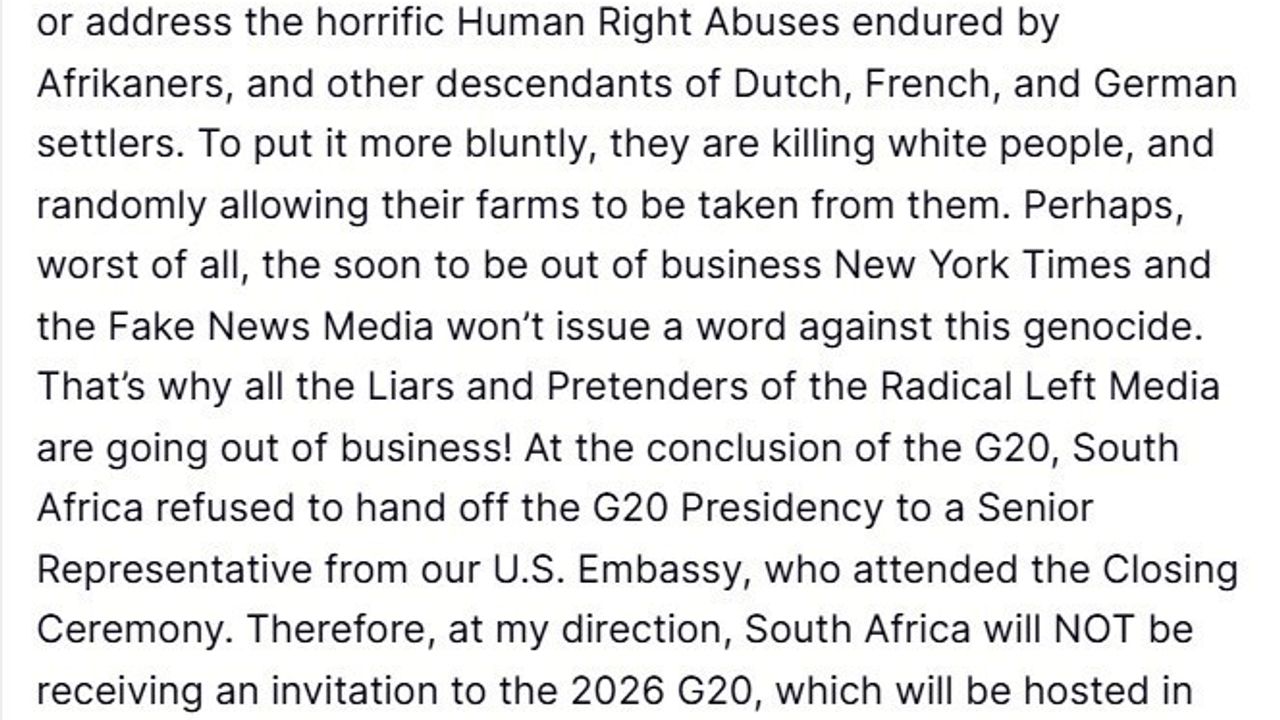 Trump: Güney Afrika 2026 Miami G20 Zirvesi'ne Davet Edilmeyecek