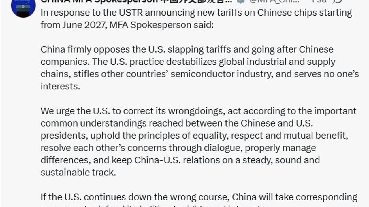 ABD'den Çin çiplerine 23 Haziran 2027'den itibaren gümrük vergisi kararı