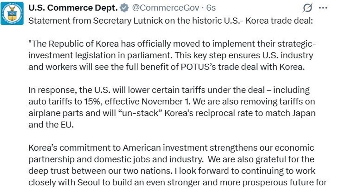 ABD’den Güney Kore’ye Gümrük Vergisi İndirimi