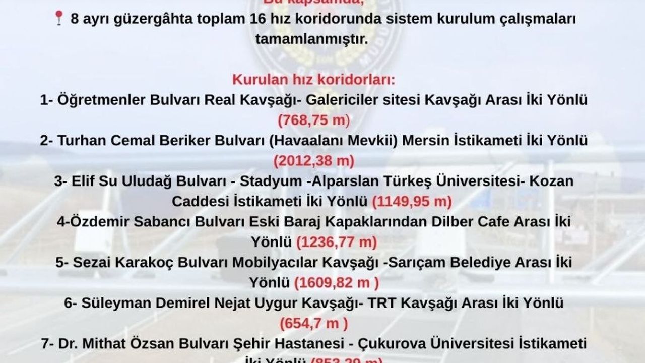 Adana'da EDS’li Hız Kontrolleri Yarın Başlıyor