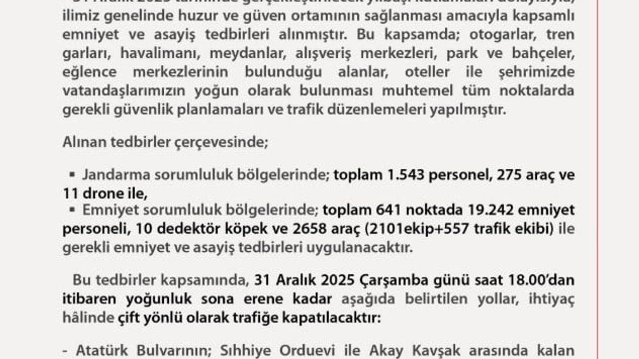 Ankara’da Yılbaşı Tedbirleri: 19 bin 242 Emniyet Personeli 641 Noktada
