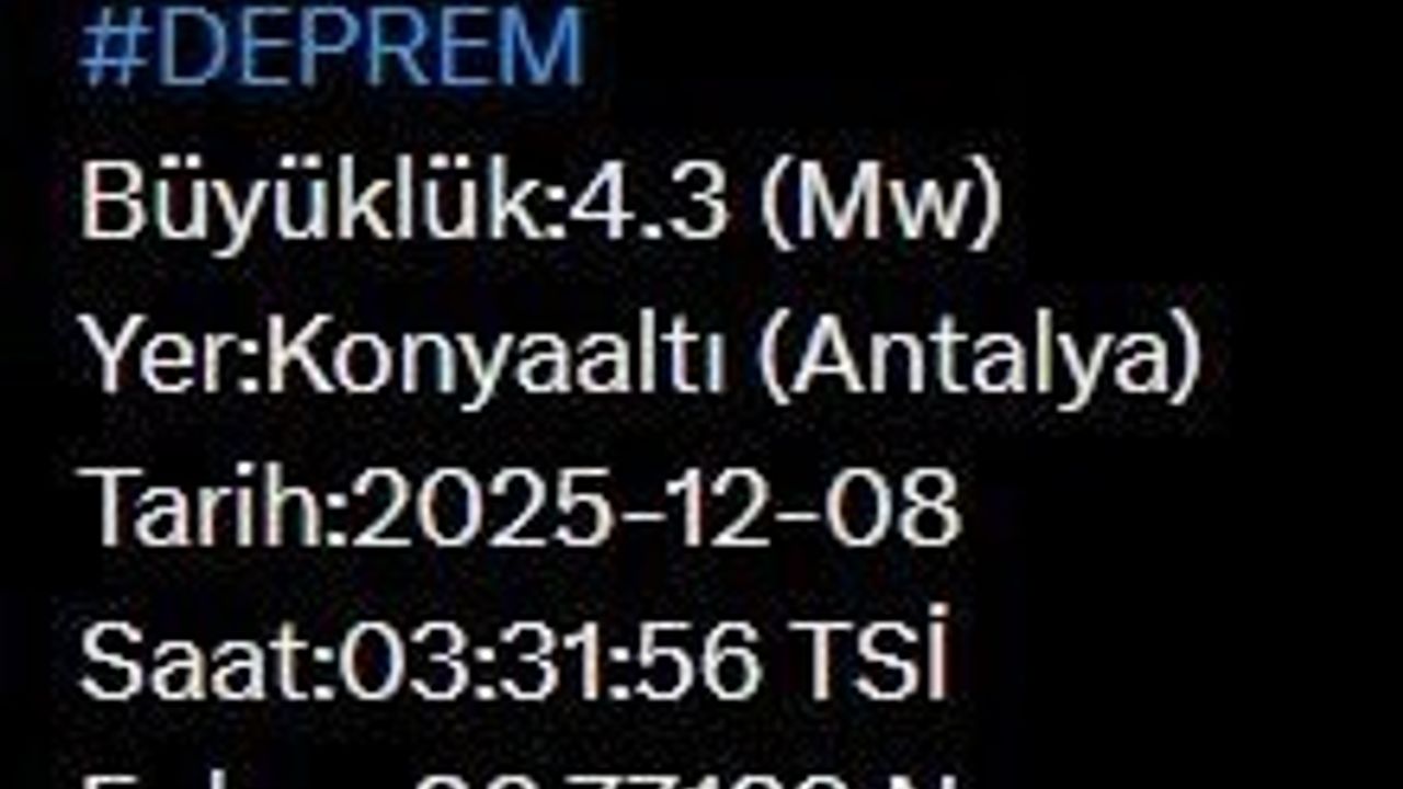 Antalya'da 4.3 Büyüklüğünde Deprem Konyaaltı'nda Kayıt Altına Alındı