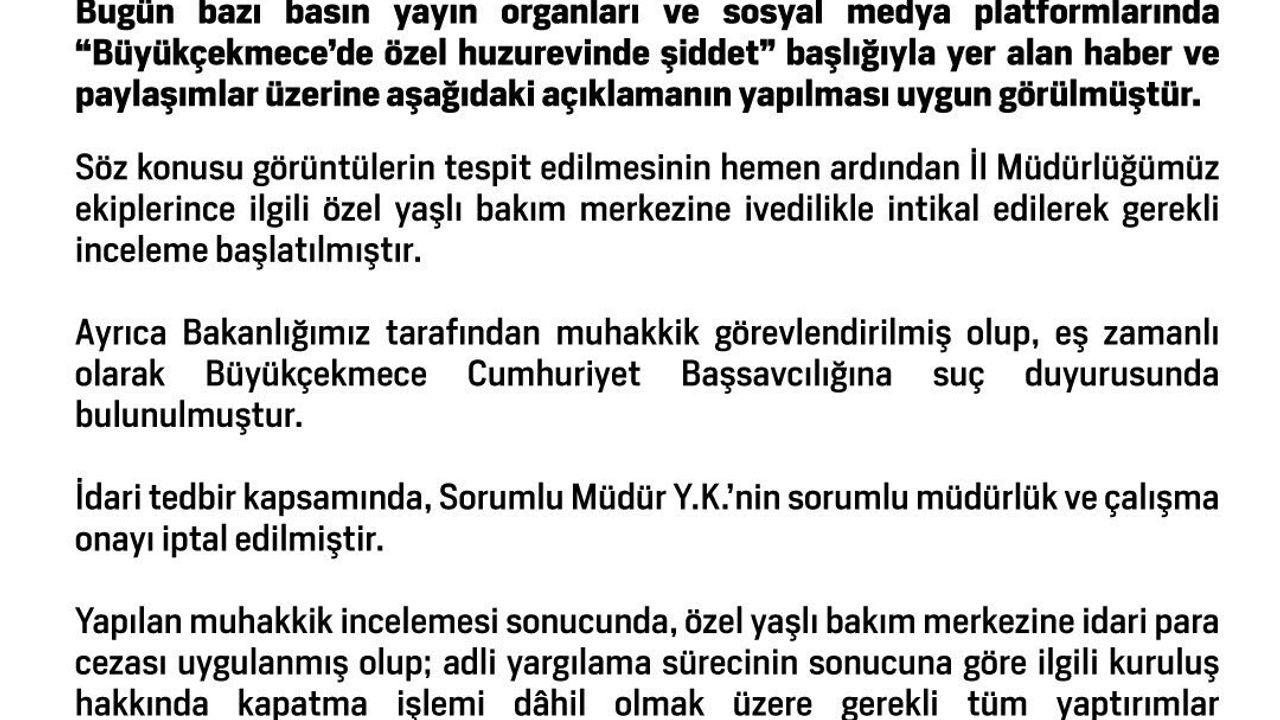 Bakanlık İnceleme Başlattı: Büyükçekmece Huzurevinde Şiddet İddiası