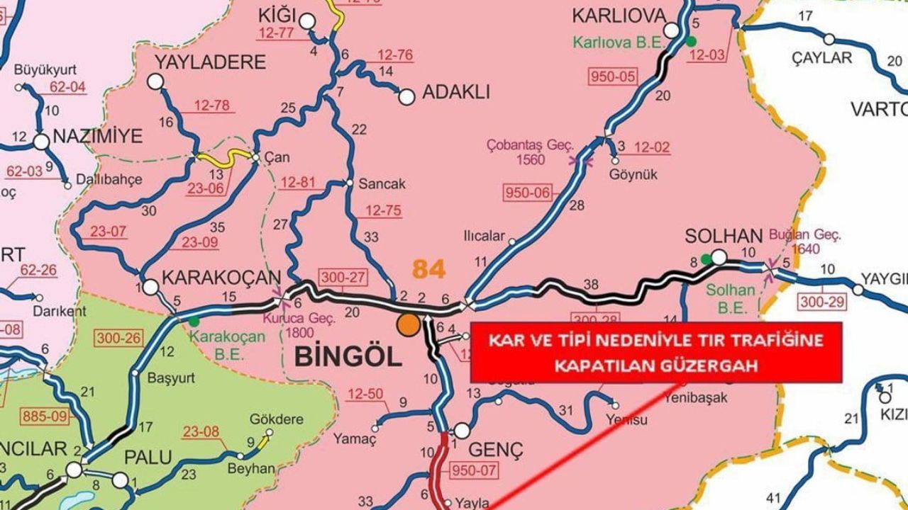 Bingöl-Diyarbakır Yolunda Tır Trafiğine Kapatıldı (0-31 km)